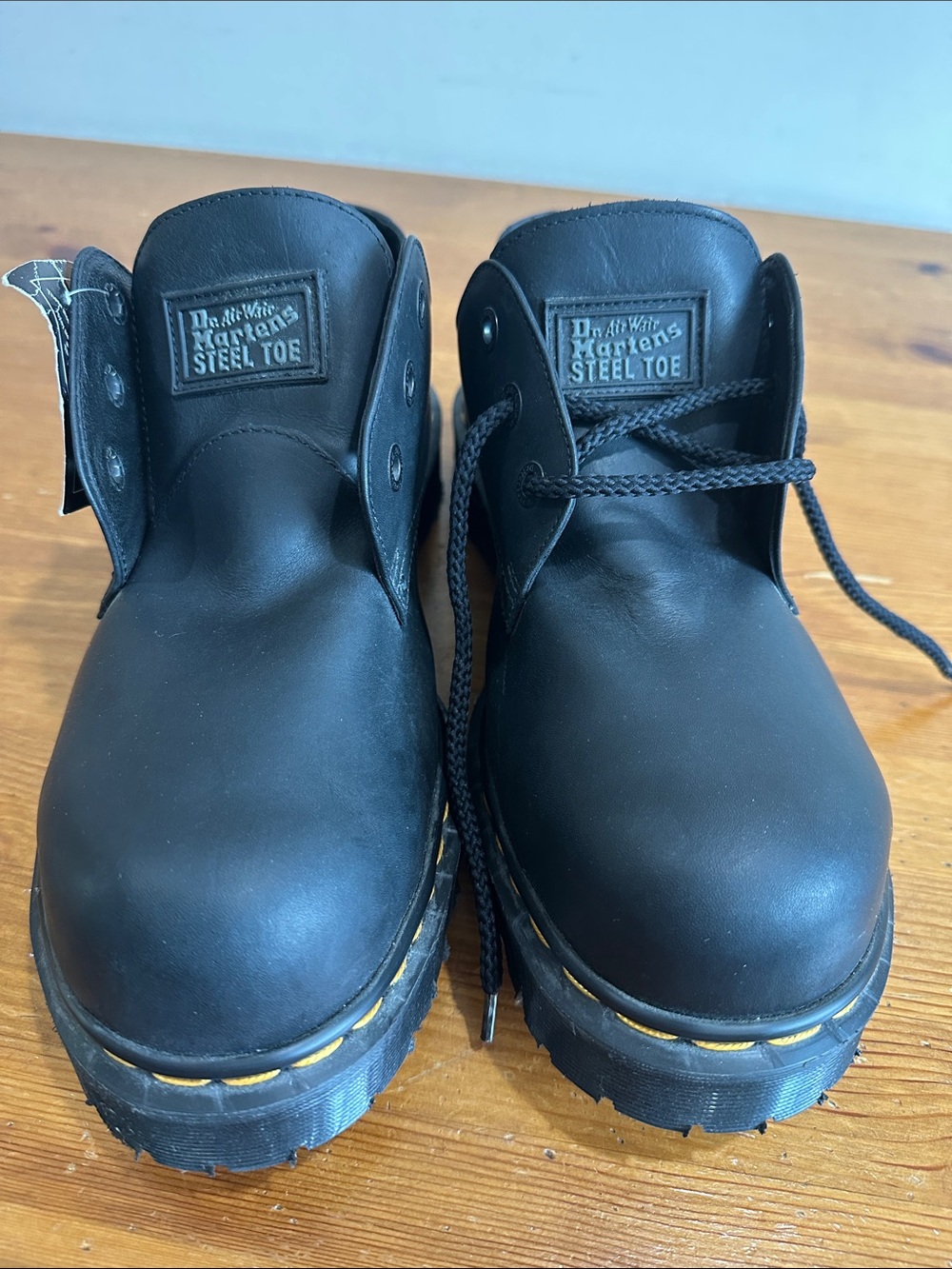 Dr. Martens  Steel Toe Black Leather Loafers with Yellow Stitching Men’s Size 11 - Picture 3 of 9